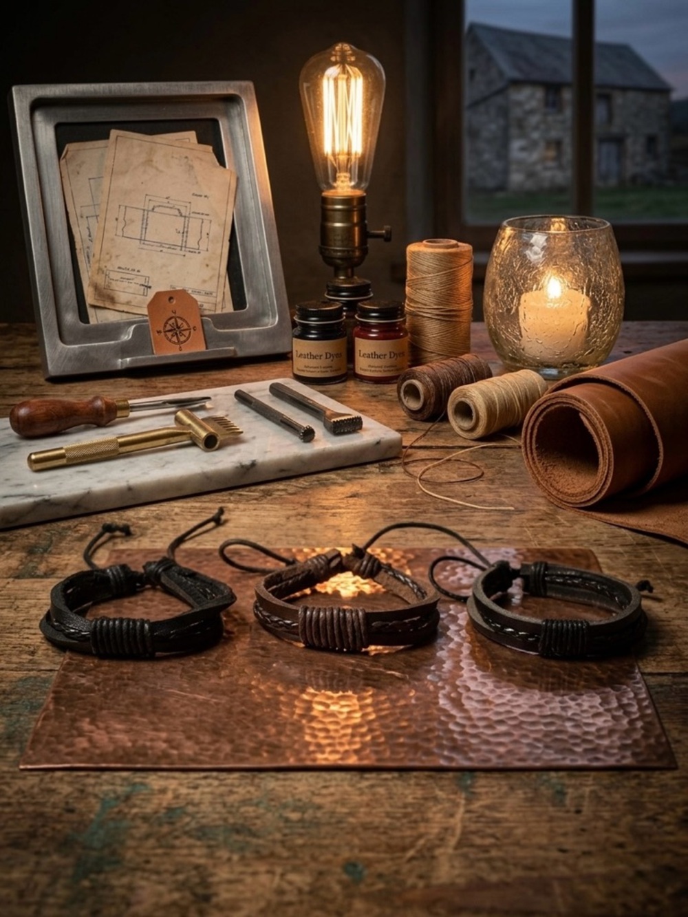Hand Crafted Black and Brown Leather Men's Bracelet Trio